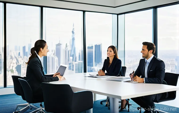 공연기획사 포트폴리오 작성법 - **Prompt 1: Professional Event Planning Consultation**
"A diverse group of five professional ind...