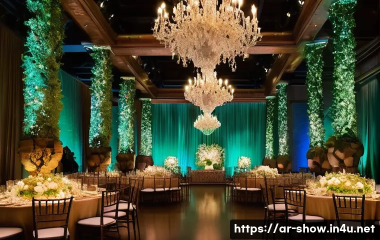 공연기획사에서 배울 수 있는 교훈 - **Prompt 1: The Enchanted Forest Gala**
"A grand event hall transformed into a mystical enchante...