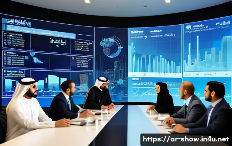 공연기획사 연말 결산 프로세스 - **Prompt:** A diverse group of modern Arab business professionals, including men and women in smart ...